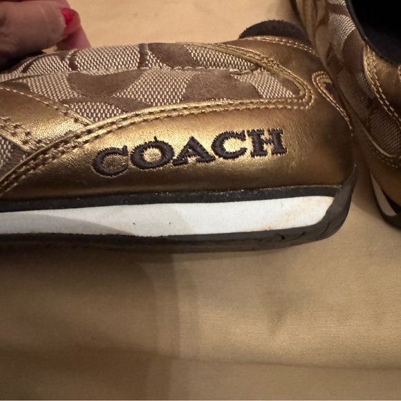 Coach Lexey Signature Sneakers Brown Gold Logo Canvas Leather Women’s Size 9 - Picture 7 of 8